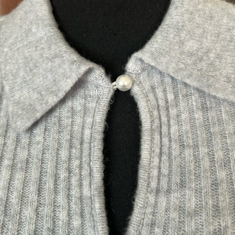 Gray Ribbed Short Sleeve Cardigan - Picture 2 of 6